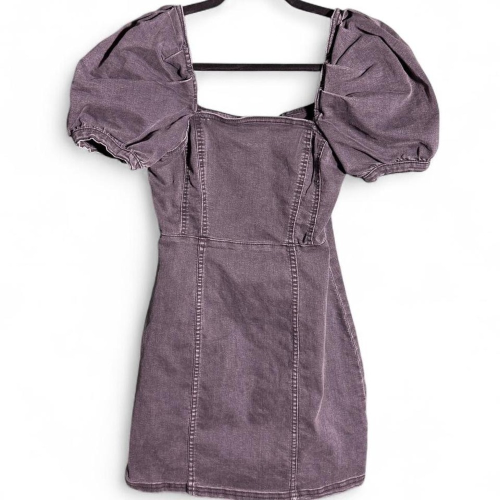 Divided H&M UK size 8 / US size 4 grey denim mini dress with puff sleeves